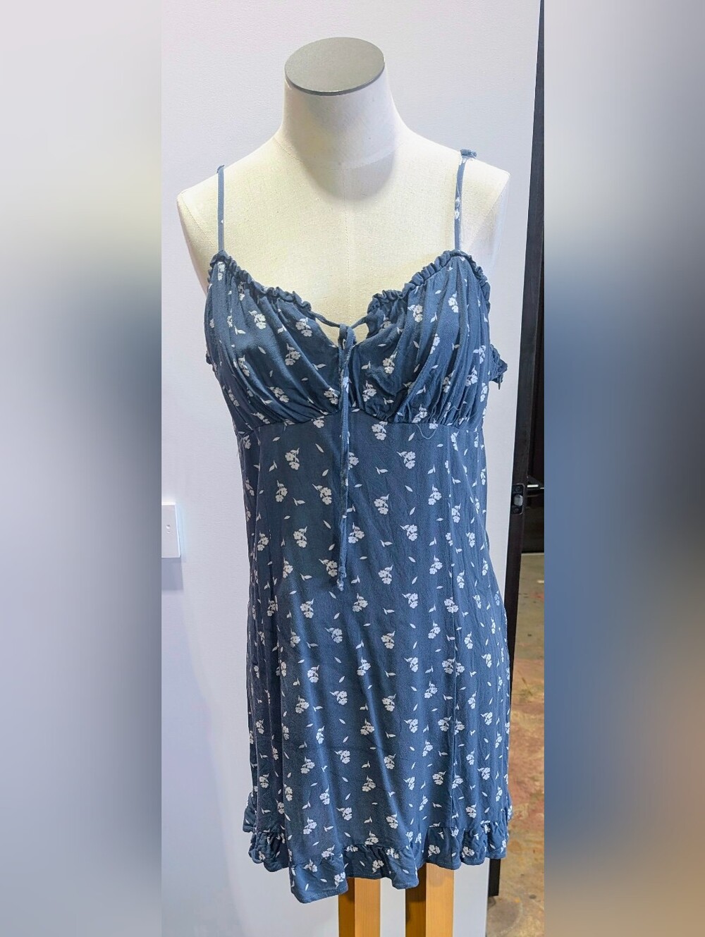 La Hearts Dusty Blue Floral Tie-Front Dress